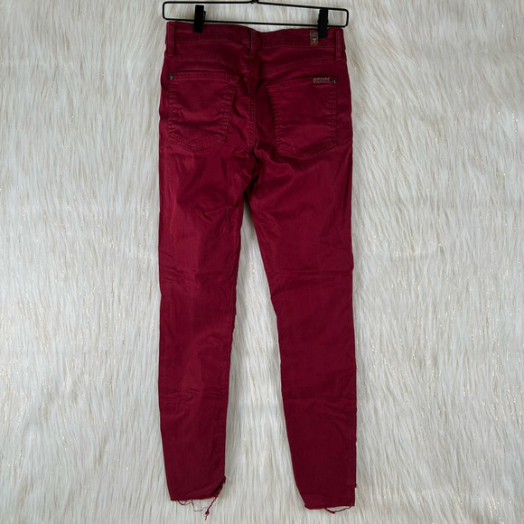 7 For All Mankind Womens Ankle Gwenevere Cropped Jeans Maroon Stretch Frayed 27 - Picture 4 of 9